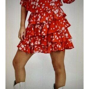 Sage The Label Red Poppy Punch Tiered Mini Skirt Size L